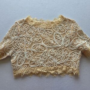 Luxxel Beige Peach and White Embroidered Crop Top